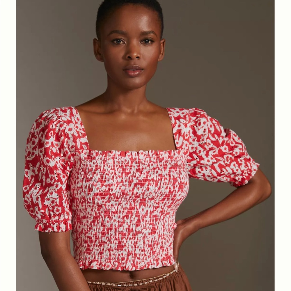 Anthropologie Smocked Eyelet Top